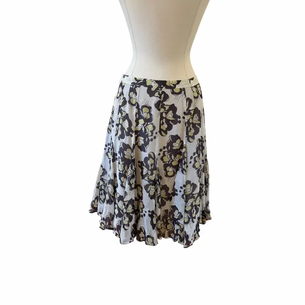 Vintage Y2K Club Monaco 100% Silk Floral Bias Skirt Fairycore Size 4